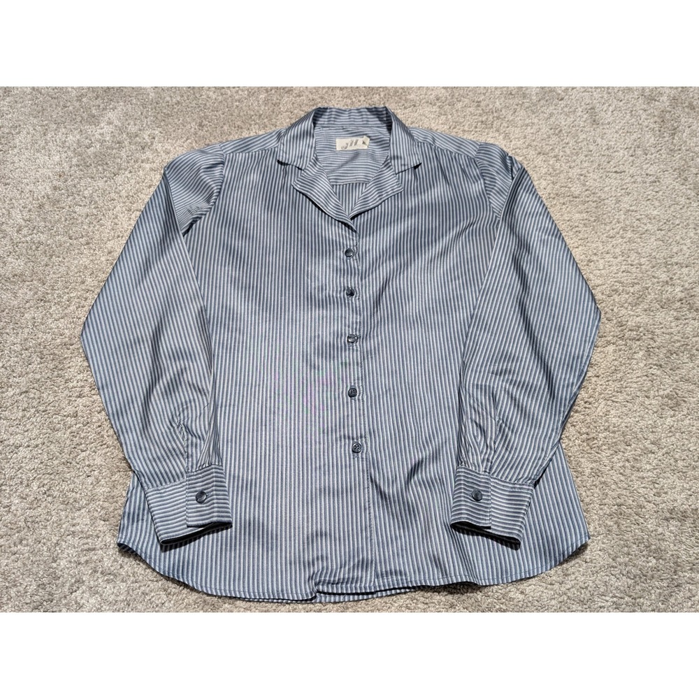 JH Collectibles Vintage Blue White Striped Button Up Blouse Womens 6 Long Sleeve
